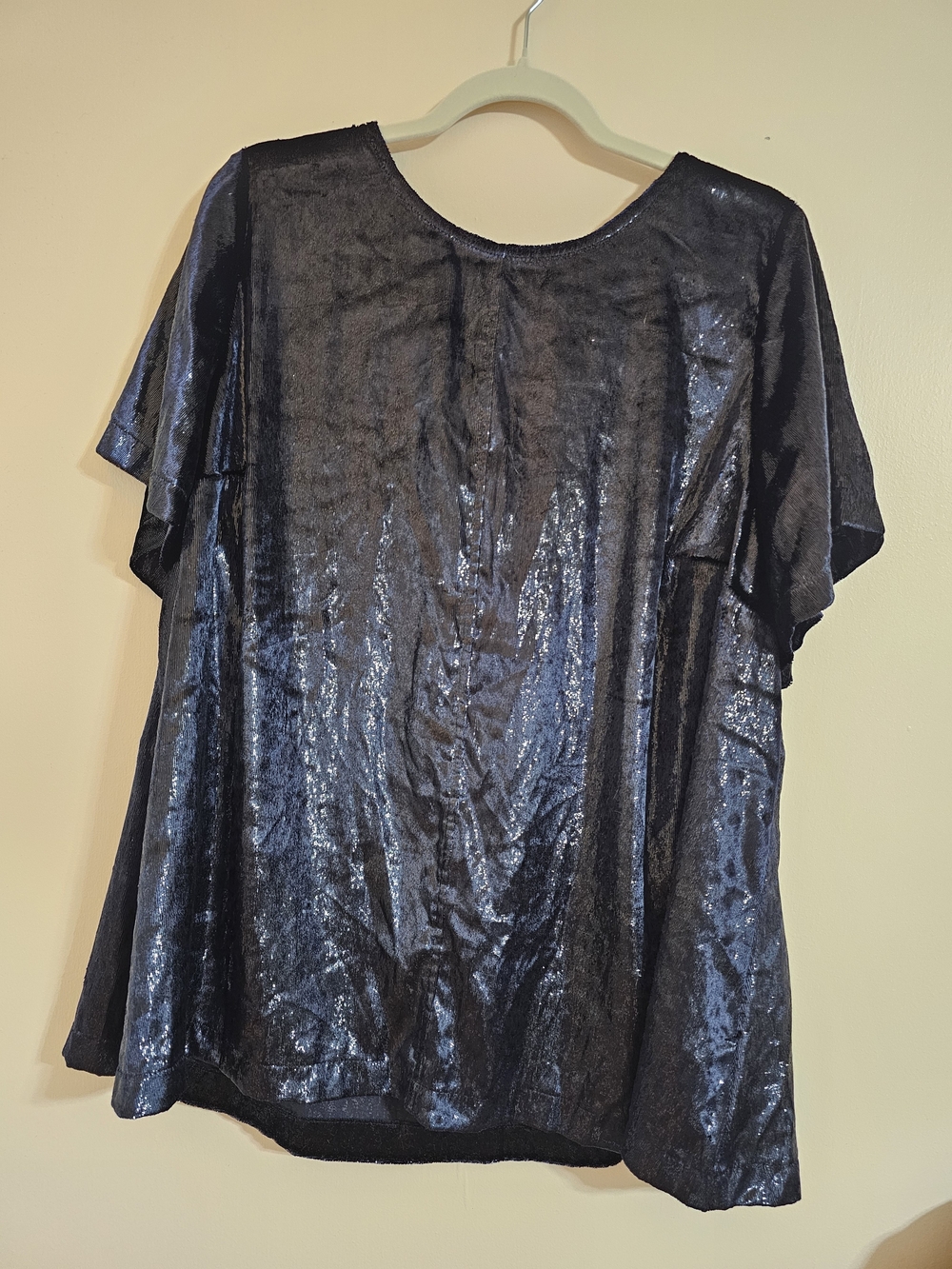 Lane Bryant Sz 20 Shimmery Black Short Flutter Sleeve Tunic